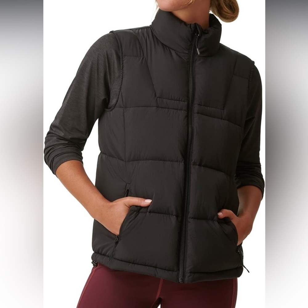 Bass Outdoor Quilted Nylon Vest Women's Large Black Zip-Front Sleeveless Size L